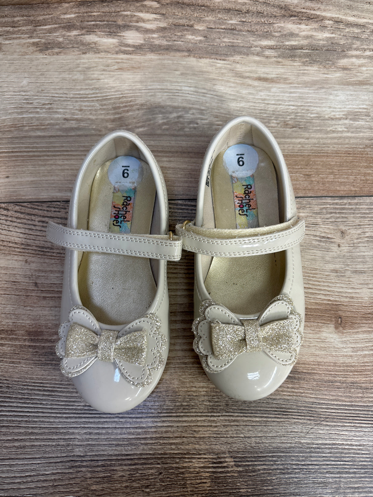 Rachel Shoes Mary Jane Flats w/ Bow, Beige sz 9c