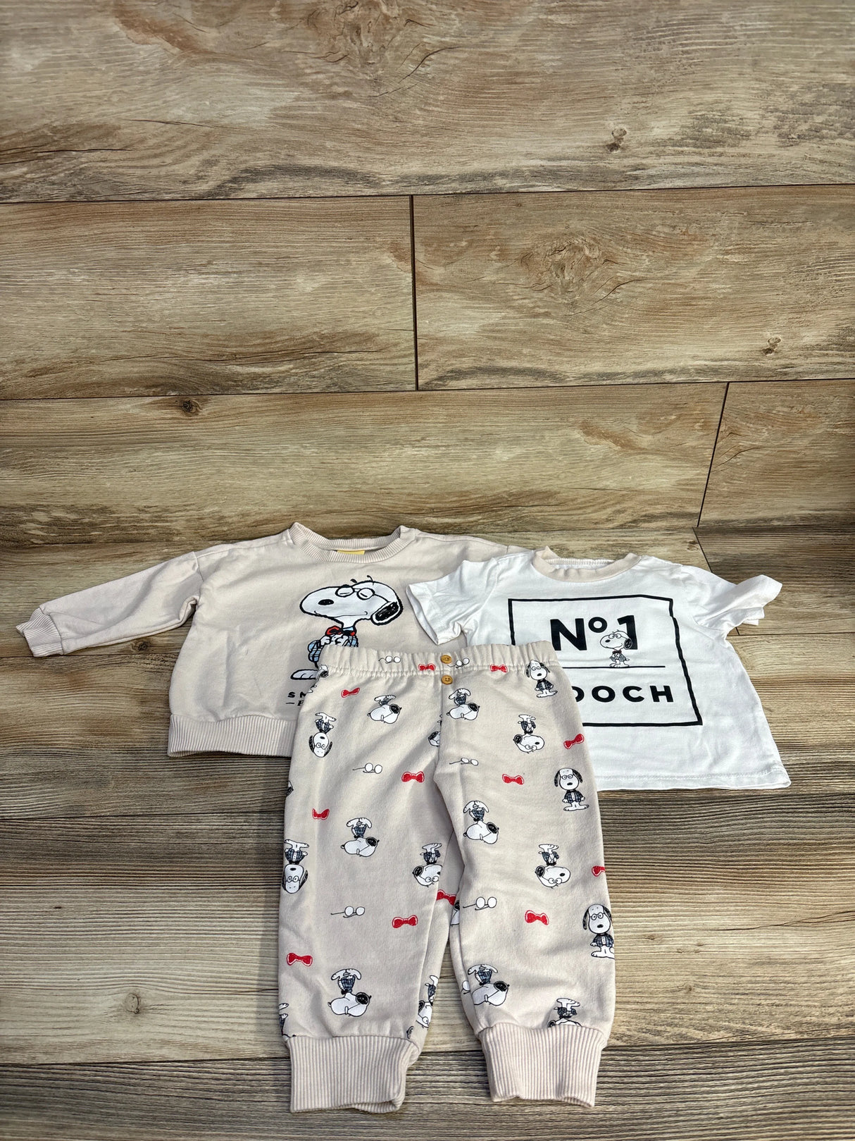 Peanuts Sweatshirt, Shirt, & Joggers 3pc Set Beige sz 12m