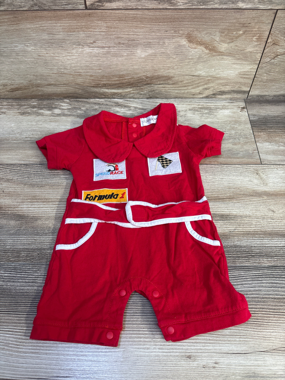 stylesilove Short Sleeves Chic Car Racer Romper Red sz 9-12m