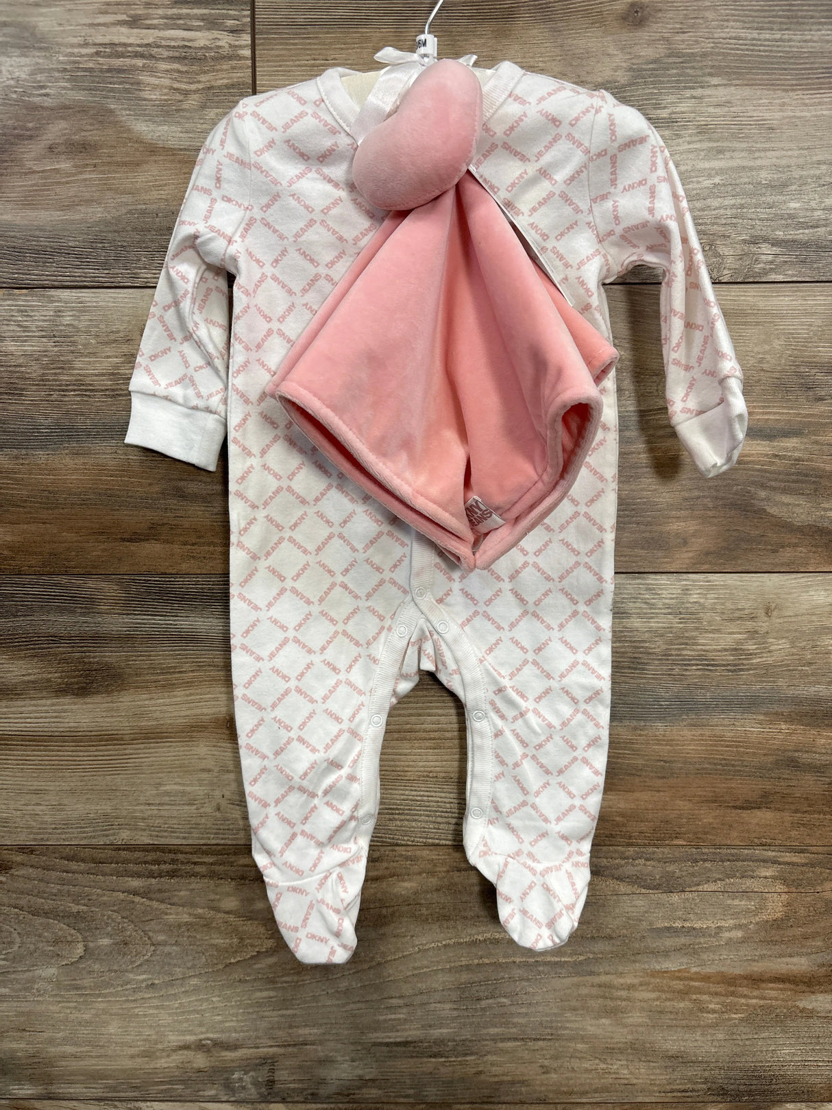 NEW DKNY 2pc Logo Footed Coverall Set White sz 3-6m