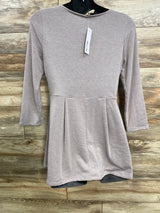 NEW Hello Miz Front Pleat Round Neck Top Taupe sz Large