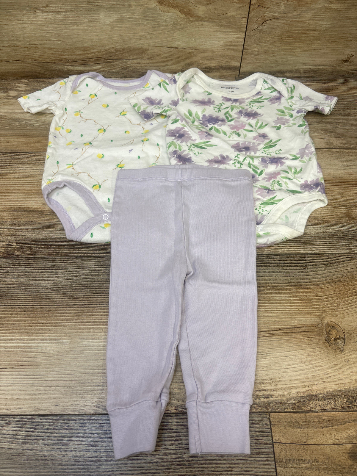 Burt's Bees Baby 3pc Bodysuit & Pants Set White sz 3-6m