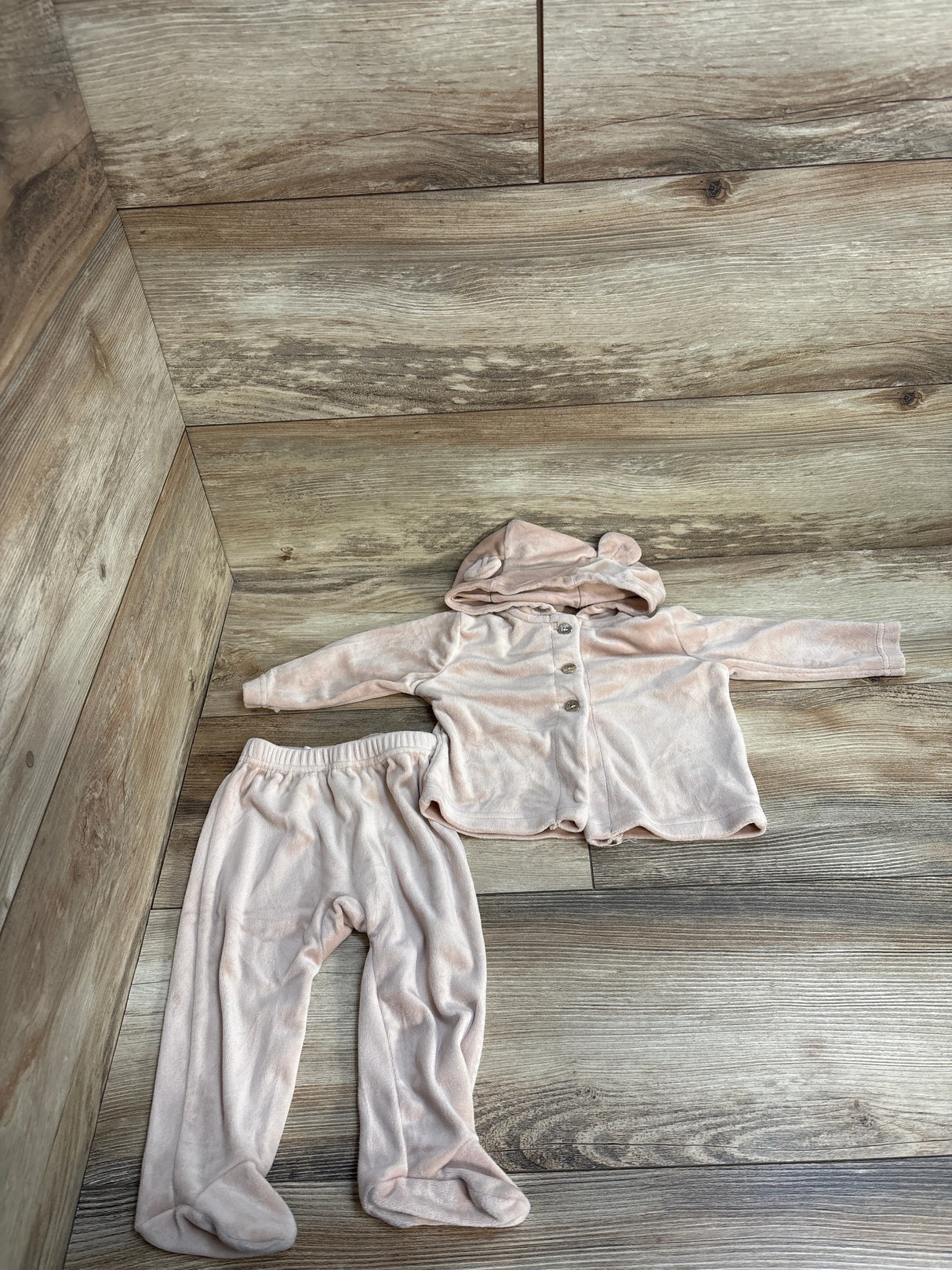 Rachel Zoe 2pc Velour Hooded Shirt & Footed Pants Tan sz 3-6m