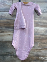 Caden Lane 2pc Tiny Hearts Knot Gown & Hat Dusty Pink sz 0-3m