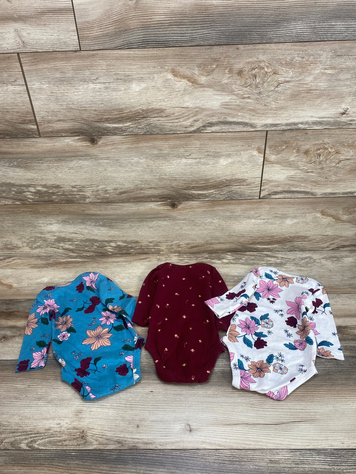 Carter's 3Pk Long Sleeve Bodysuits Floral Print Sz 6m