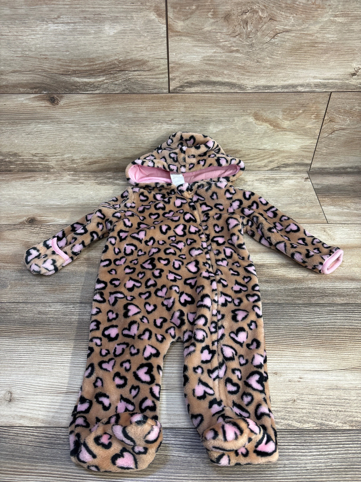 Little Beginnings Heart Print Plush Bunting Brown sz 3-6m