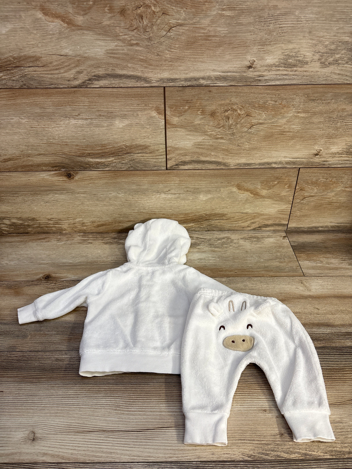 Carter's 2pc Terry Cloth Full Zip Hoodie & Joggers Set White sz 3m