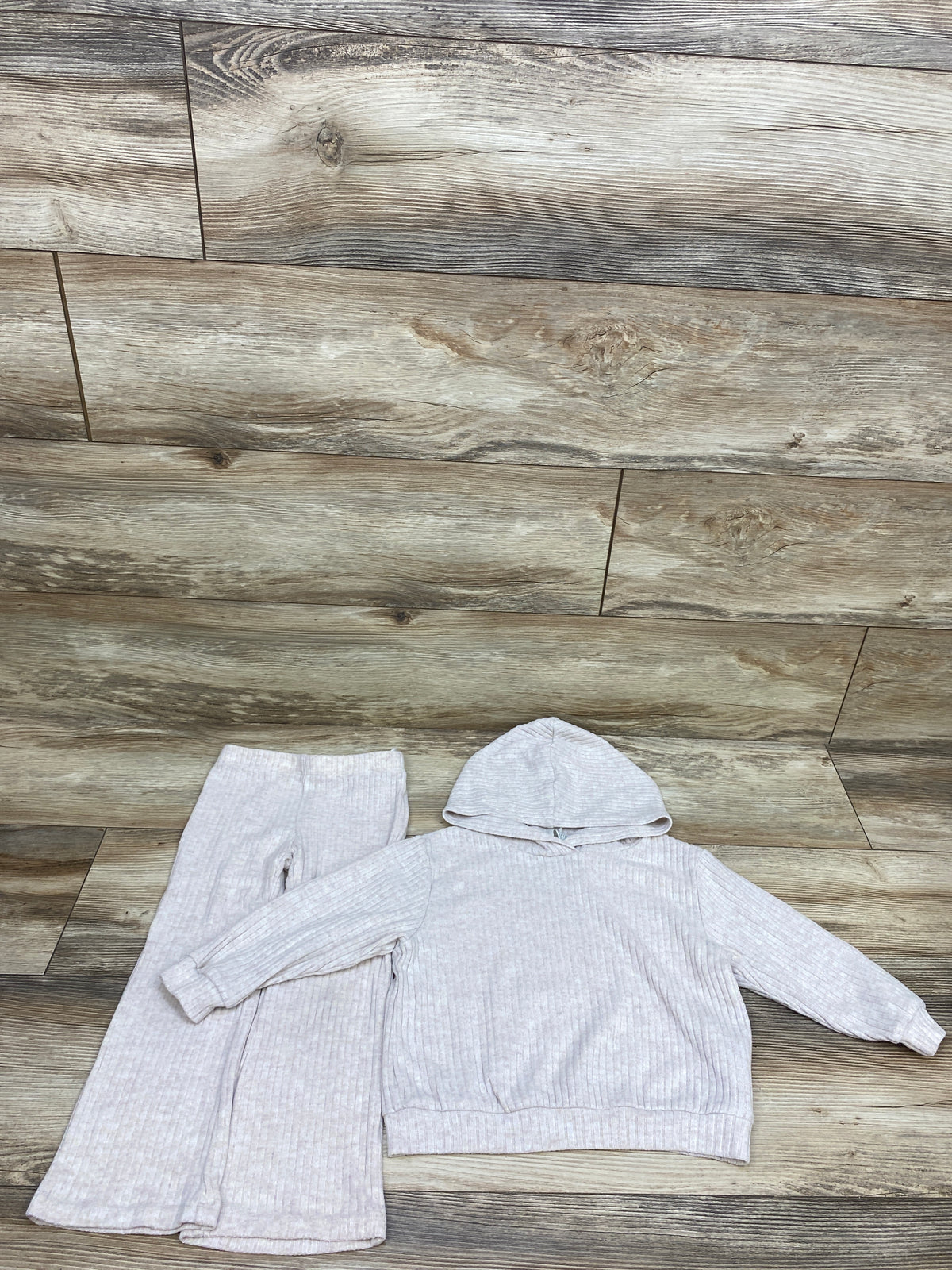 H&M 2pc Knit Hooded Sweatshirt & Pants Set Beige sz 3T