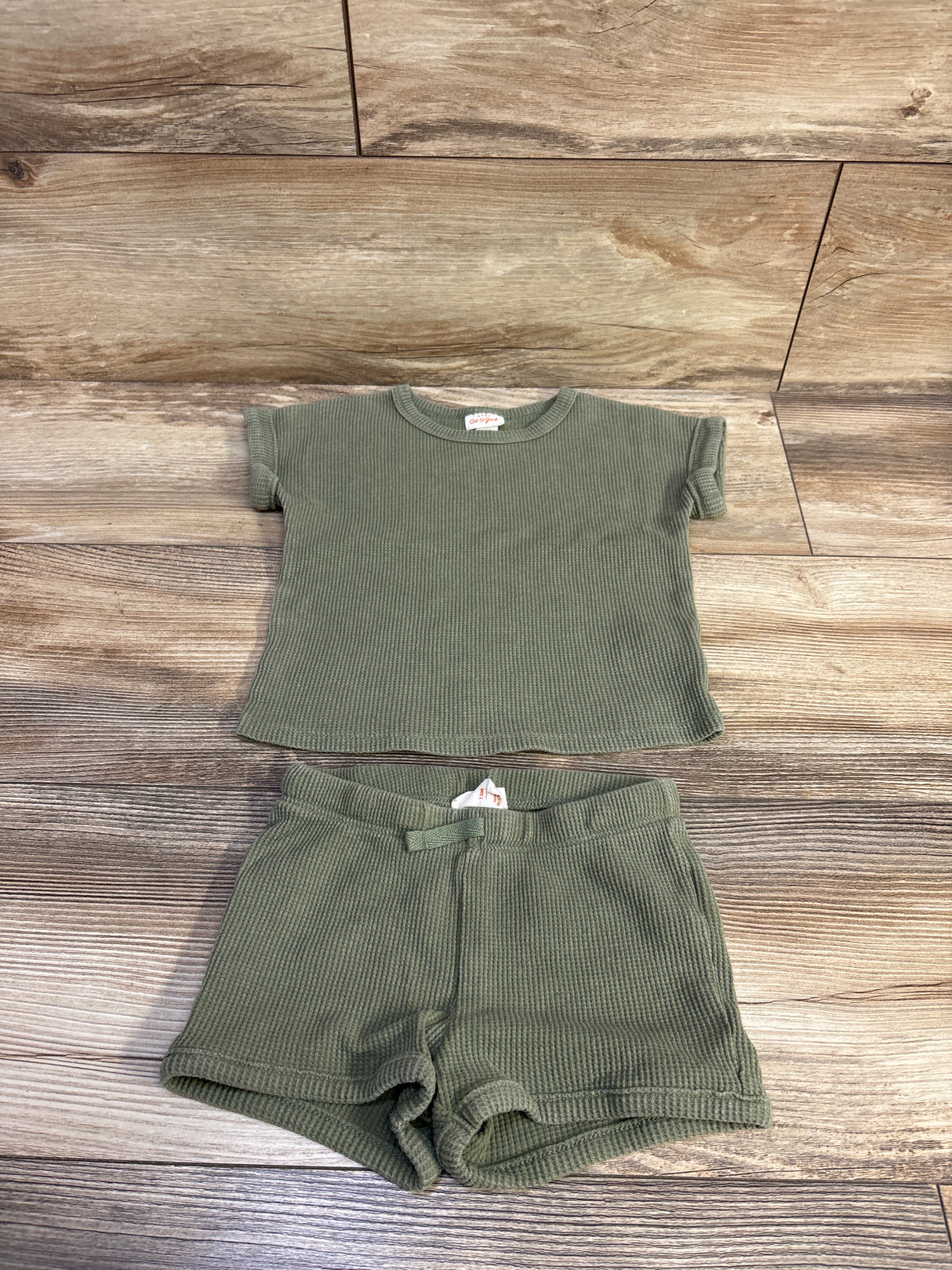 Cat & Jack 2pc Waffle Knit Shirt & Shorts Set Green sz 12m