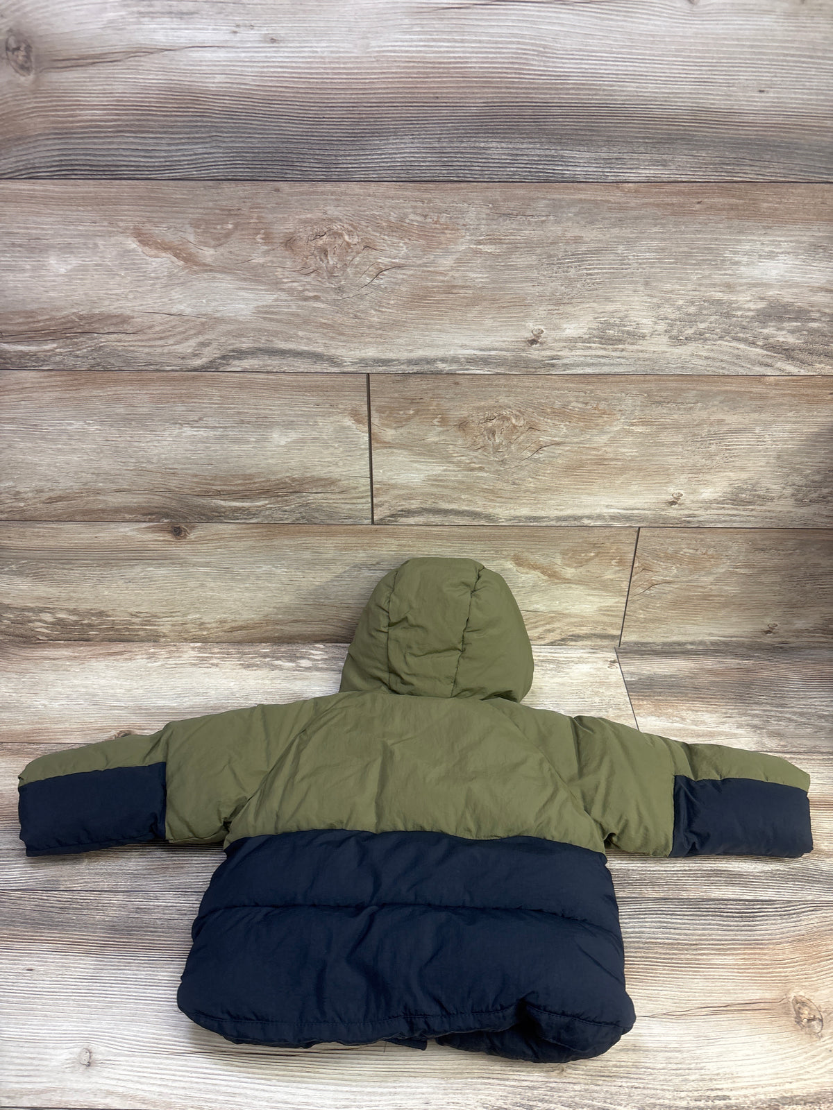 Zara Colorblock Hooded Puffer Jacket Green sz 12-18m