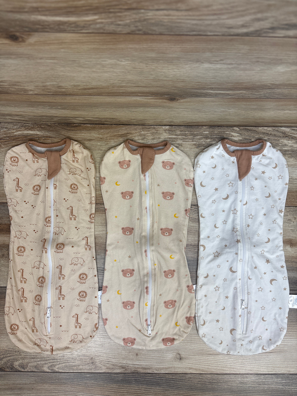 Sandjest 3pk  Cotton Arm-In Zipper Sleep Sacks Beige sz 0-2m