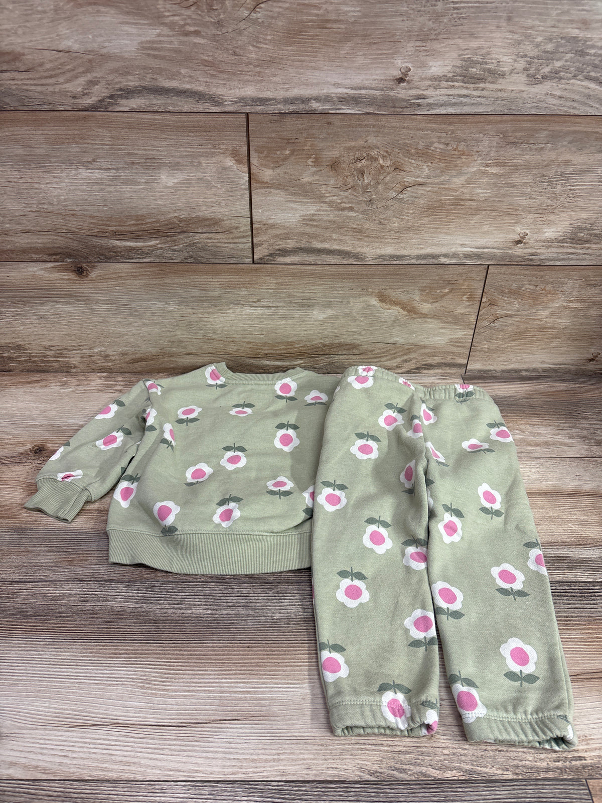 Cat & Jack 2pc Floral Pullover Sweatshirt & Joggers Set Green sz 2T