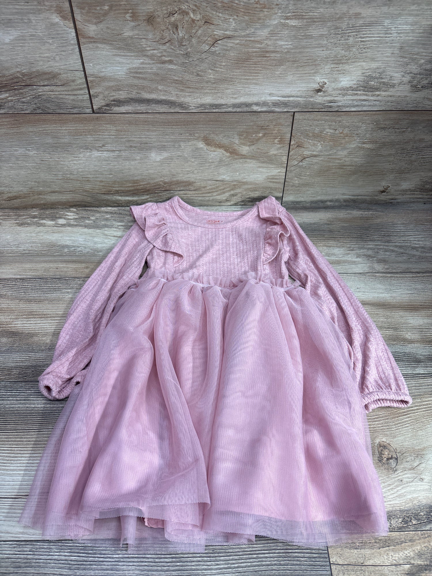 Cat & Jack Long Sleeve Knit Tulle Dress Pink sz 5T