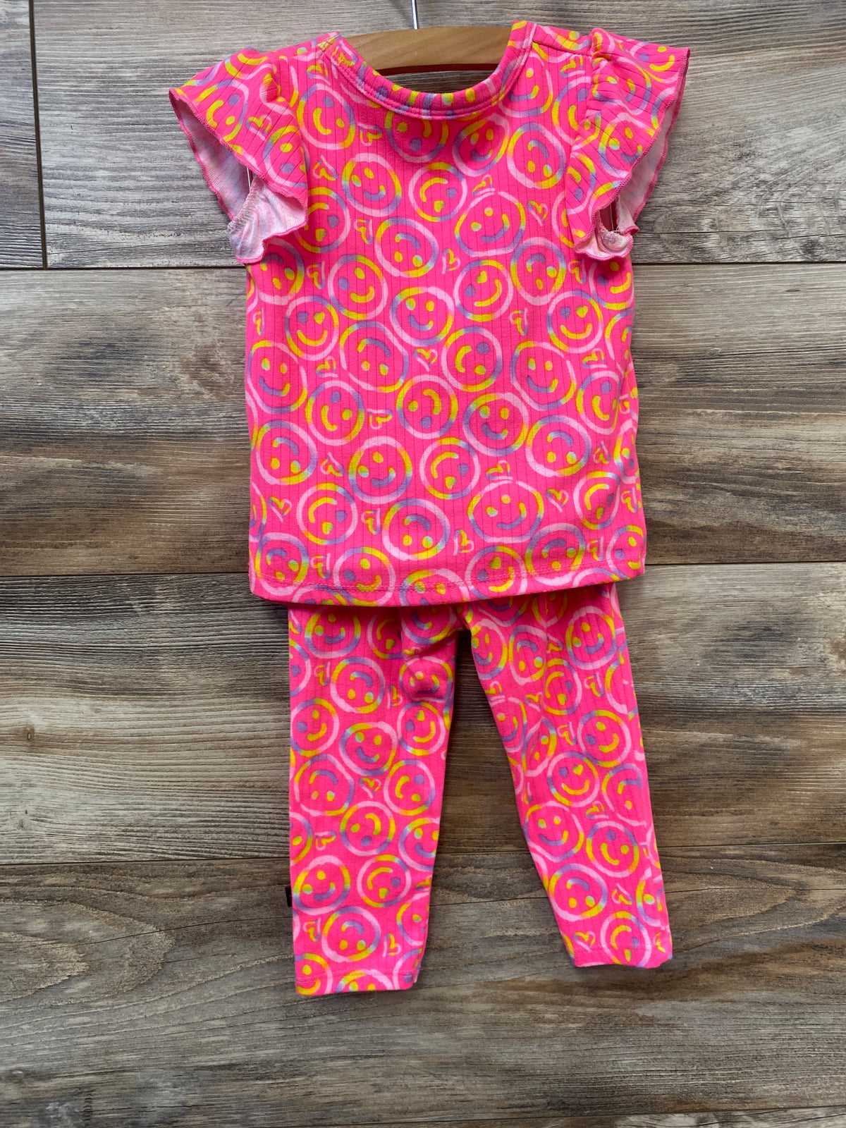 Delis*s 2pc Smiley Face Henley Shirt & Skeggings Set Pink sz 18m