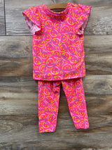 Delis*s 2pc Smiley Face Henley Shirt & Skeggings Set Pink sz 18m