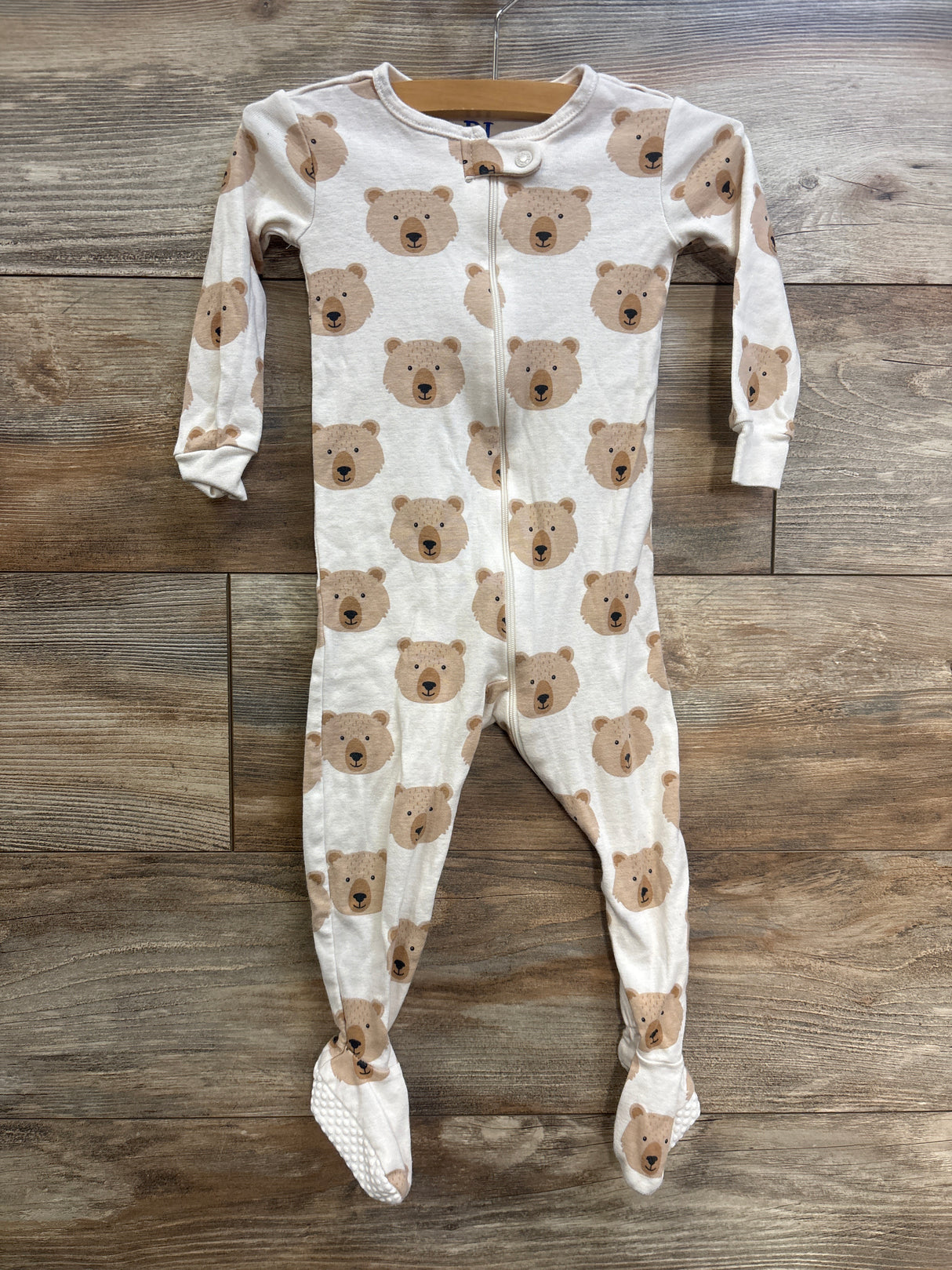 Children's Place Bear Print Sleeper Cream sz 18-24m