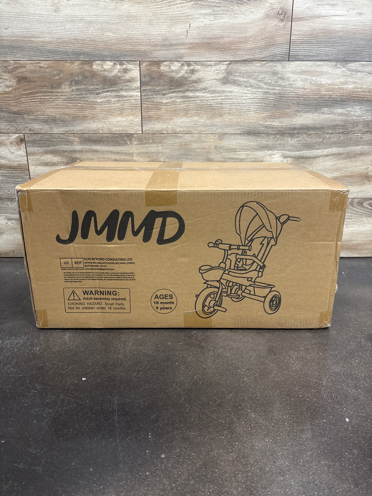 NEW JMMD 6-in-1 Foldable Tricycle with Adjustable Push Handle, Blue