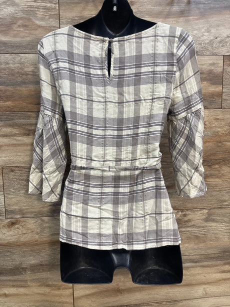 Motherhood Maternity Plaid Waist Tie Top Grey sz Medium - Me n Mommy To Be