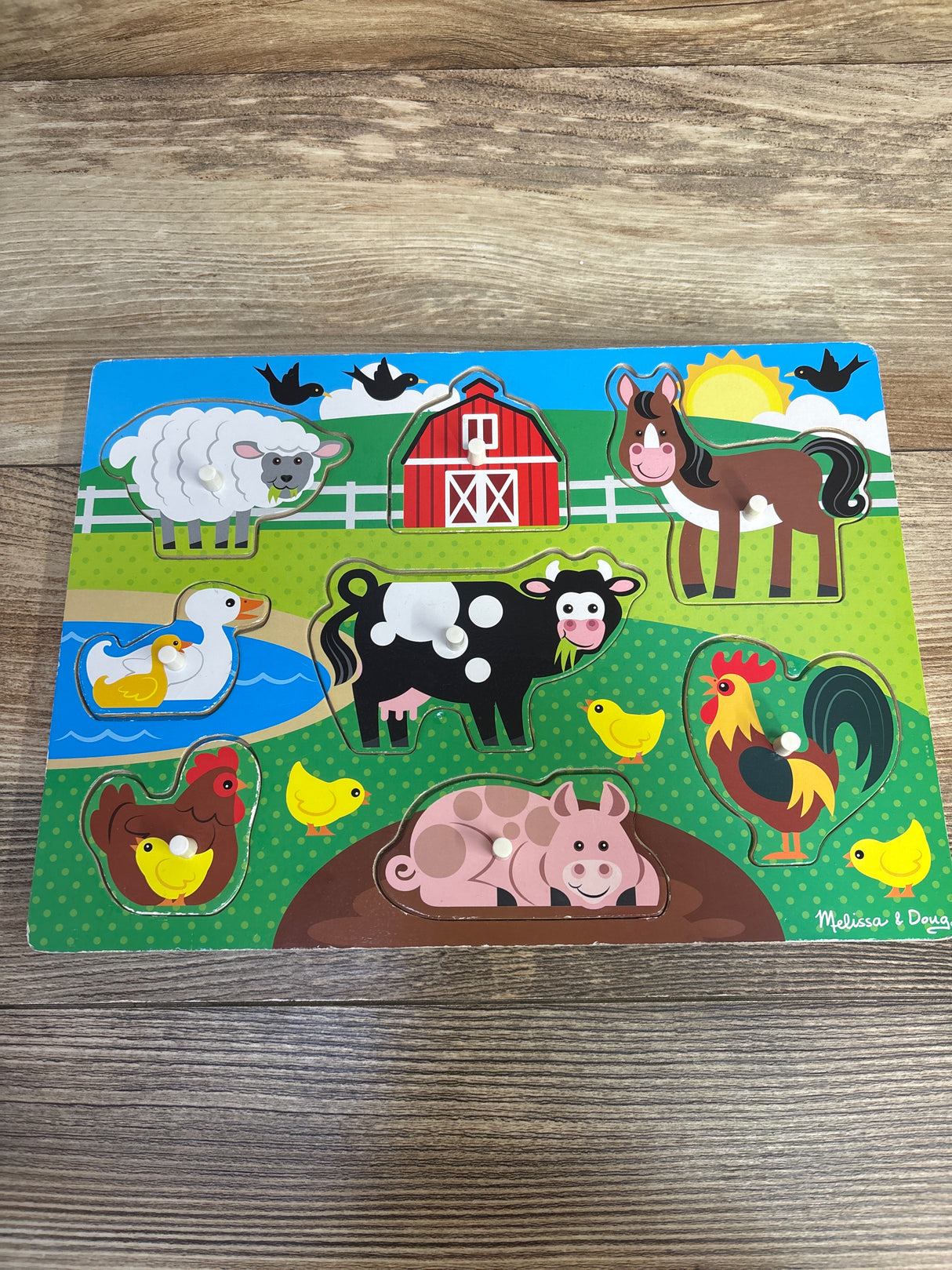 Melissa & Doug Wooden Peg Puzzle, Farm Animals 8pc