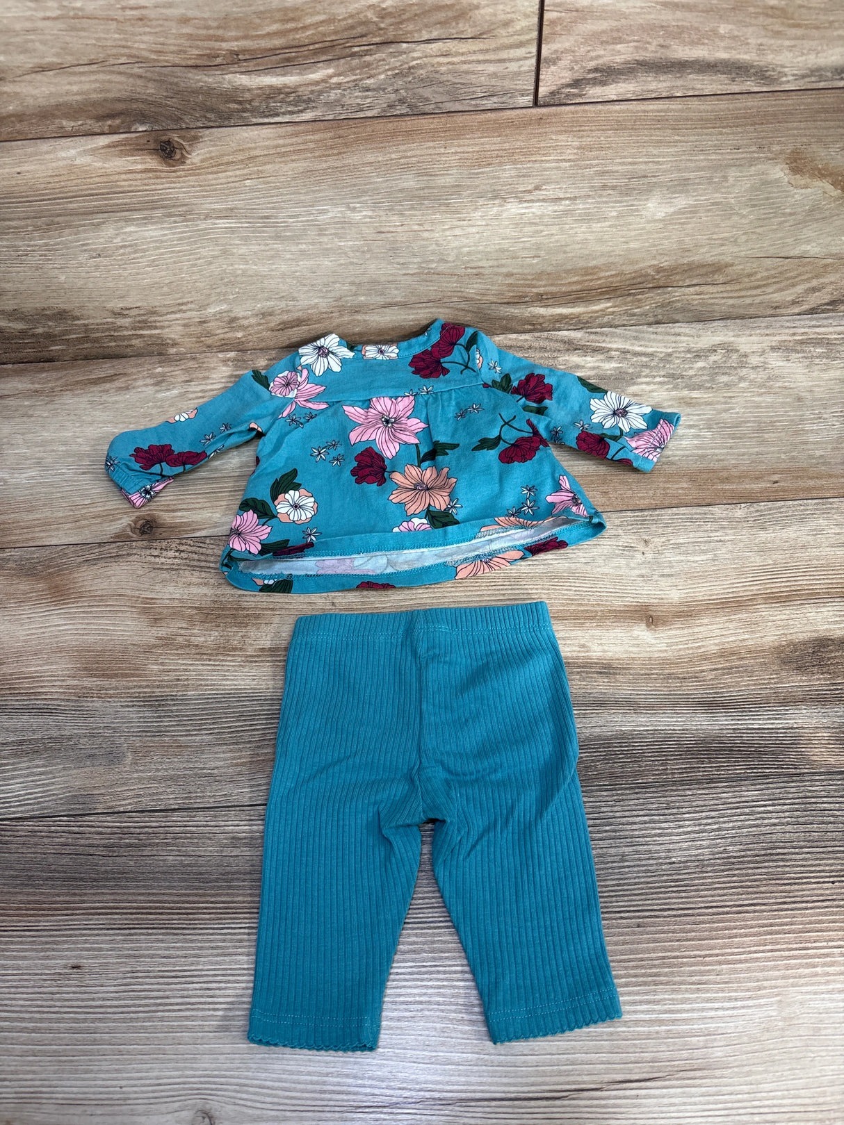 Carter's 2pc Floral Top & Ribbed Pants Set Teal sz Newborn