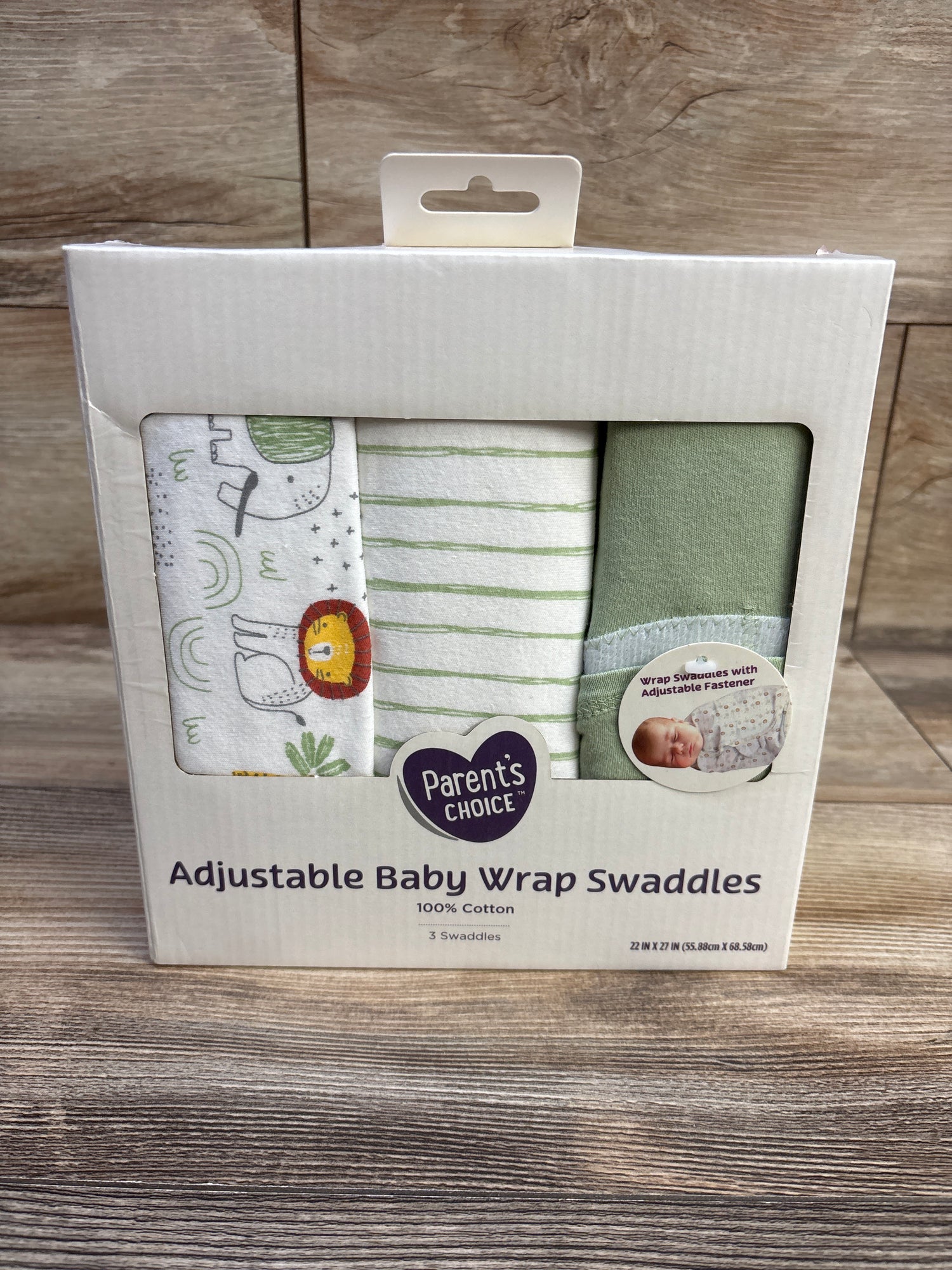NEW Parent's Choice 3pk Swaddle Wraps Jungle sz 0-3m