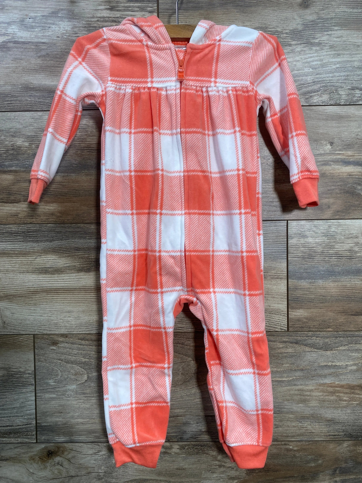 Carter's Plaid Fleece Hooded Coverall Pink sz 18m