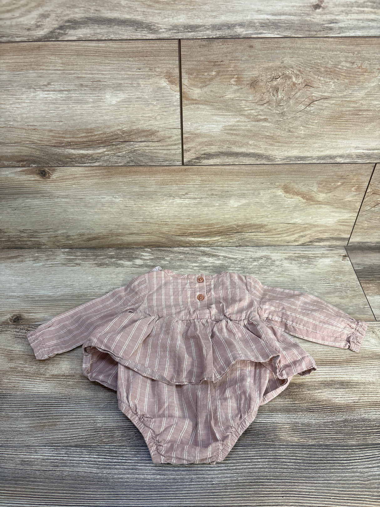 Nicole Miller Striped Smocked Ruffle Bodysuit Dress Pink sz 3-6m