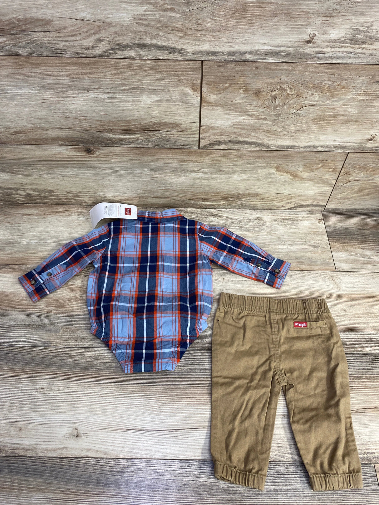 NEW Wrangler 2pc Plaid Bodysuit & Pants Set Blue sz 9m