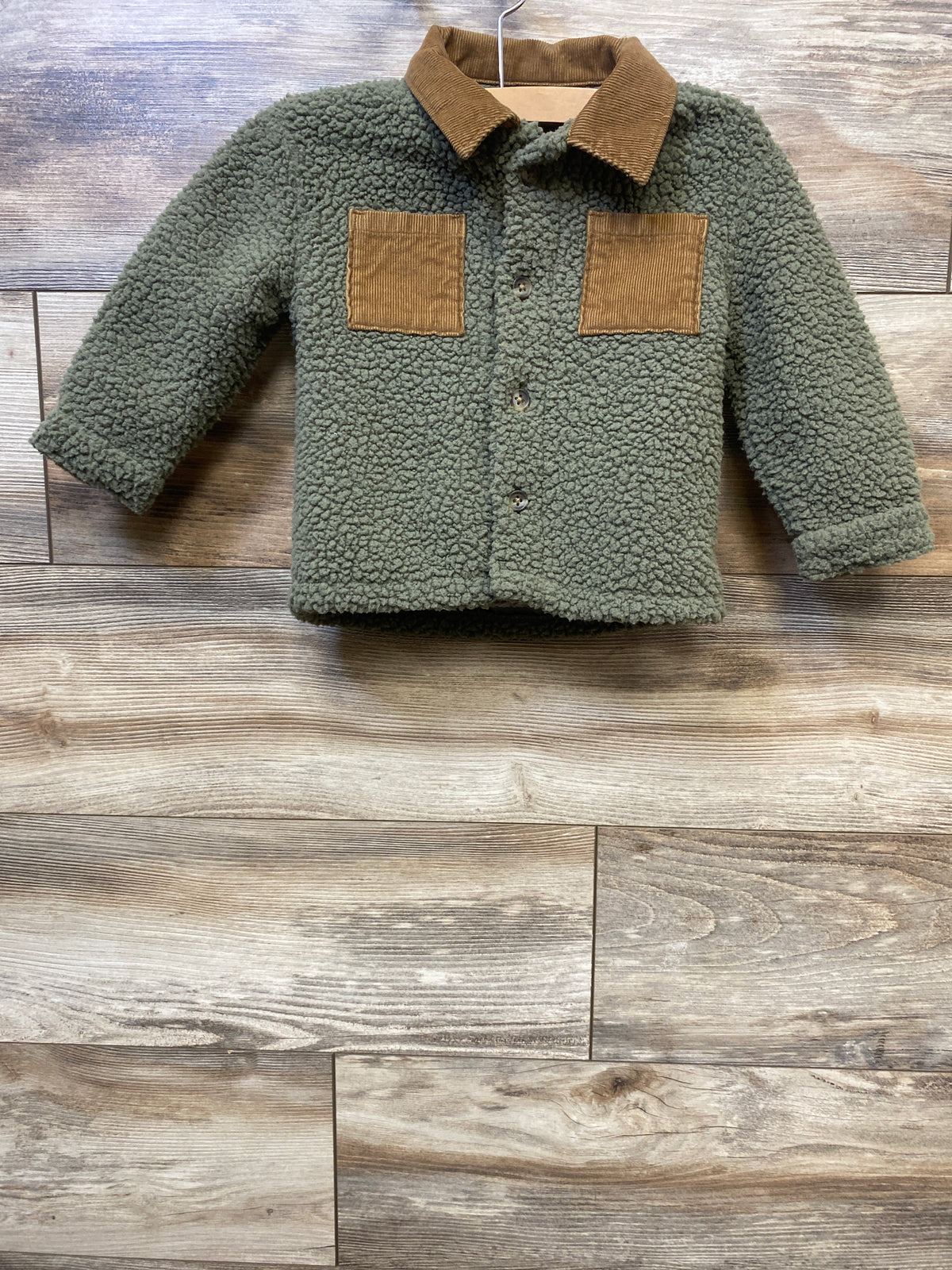 Old Navy Corduroy Collar Sherpa Button-Up Jacket Green sz 18-24m