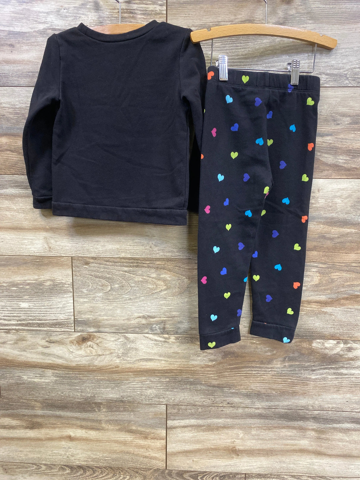 Children's Place Heart Print Pull Over Sweater & Pants Set Black sz 4T