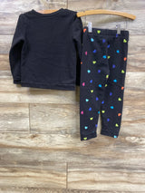 Children's Place Heart Print Pull Over Sweater & Pants Set Black sz 4T