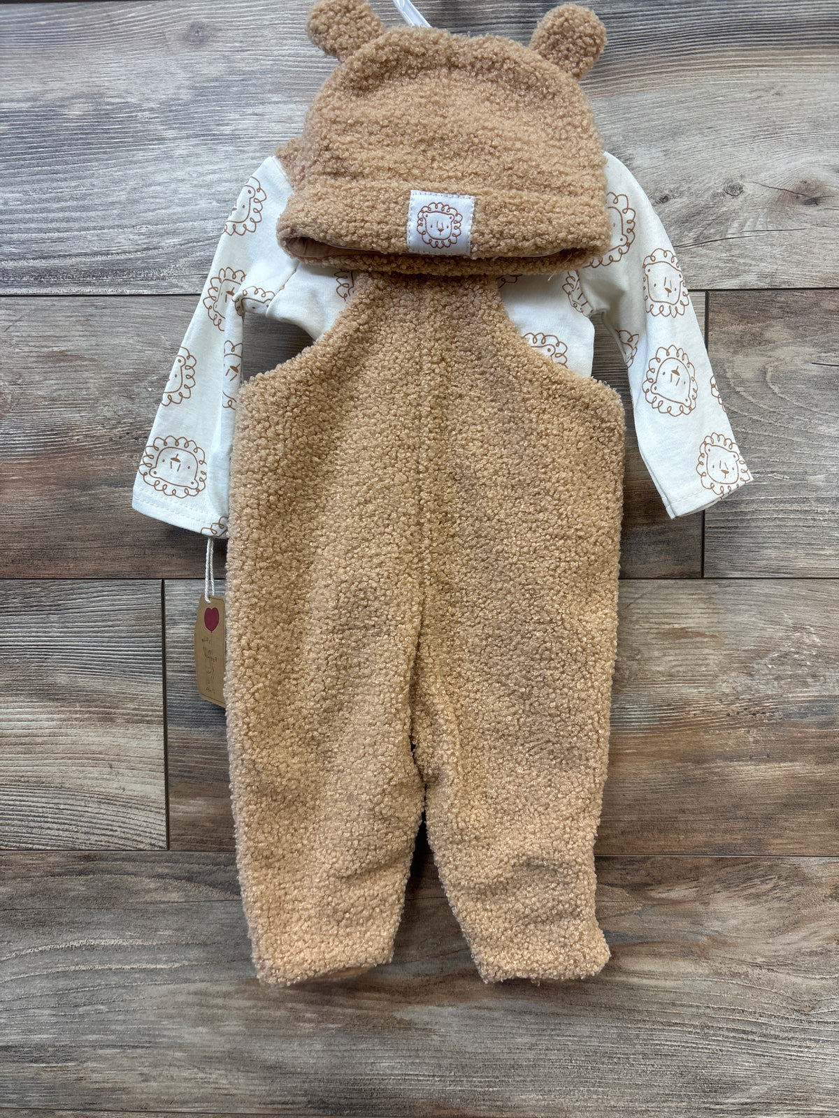 NEW Mini Hop 3pc Long Sleeve Bodysuit, Sherpa Overalls, & Hat Set White sz 6m