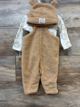 NEW Mini Hop 3pc Long Sleeve Bodysuit, Sherpa Overalls, & Hat Set White sz 6m