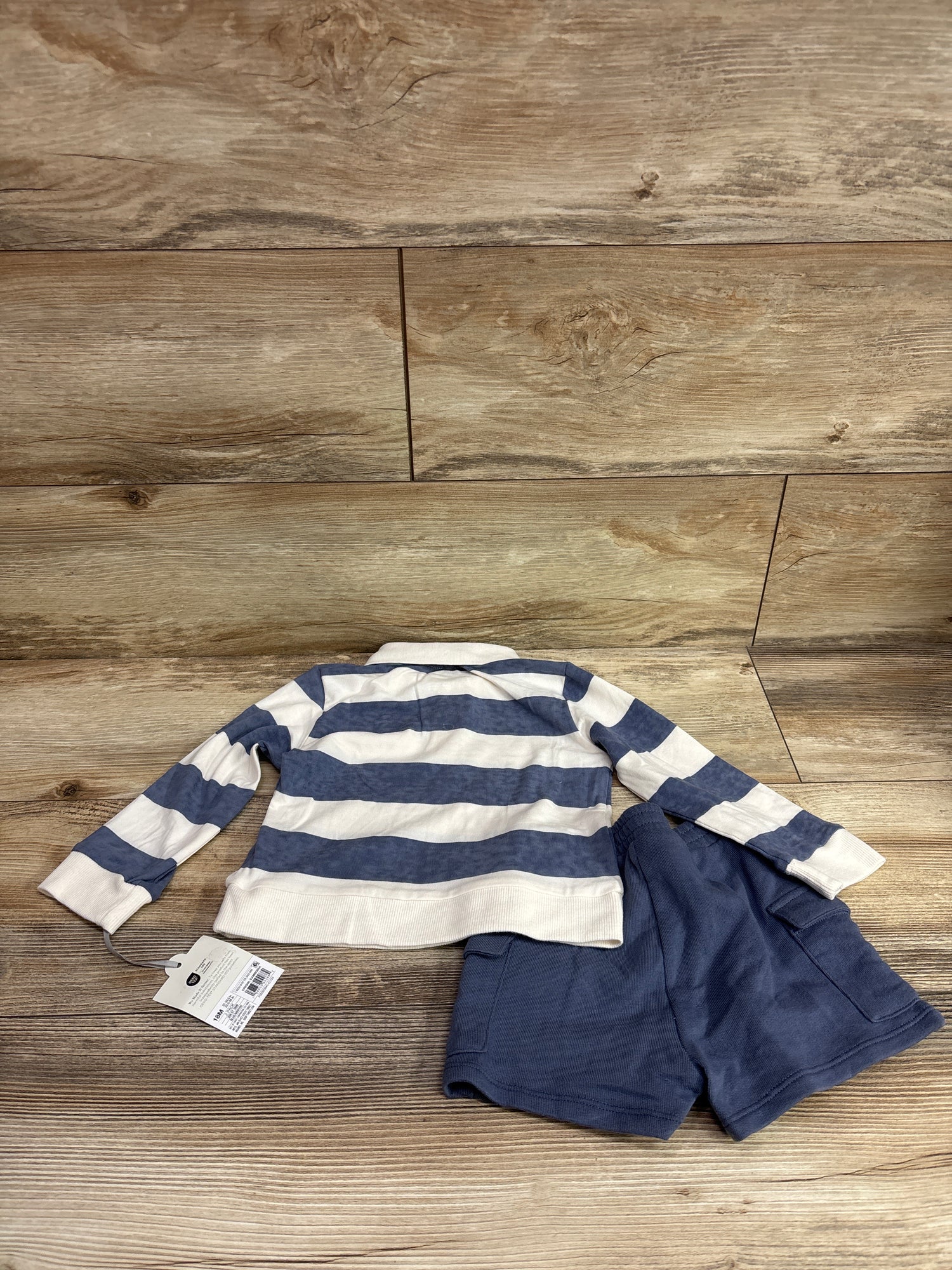 NEW Cloud Island 2pc Fox Striped Polo Shorts Set Blue sz 18m