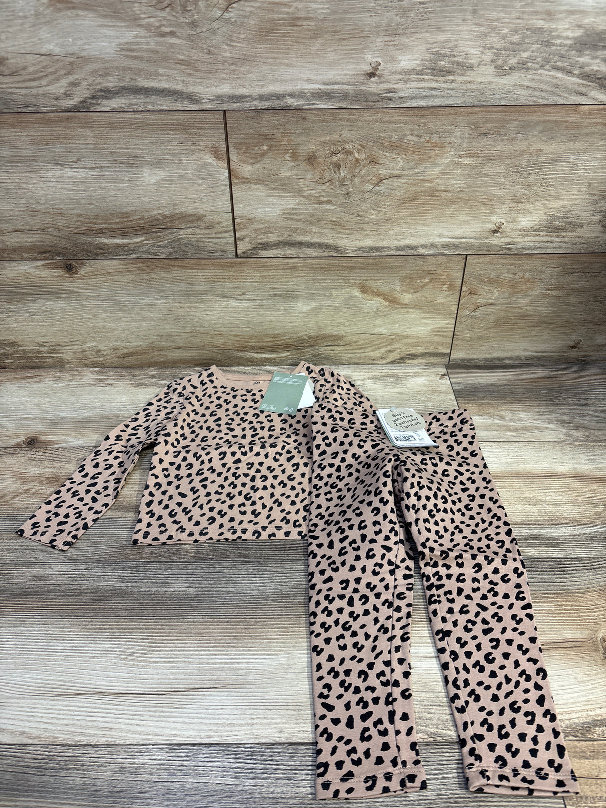 NEW H&M 2pc Leopard Print Shirt & Lined Leggings Brown sz 2T