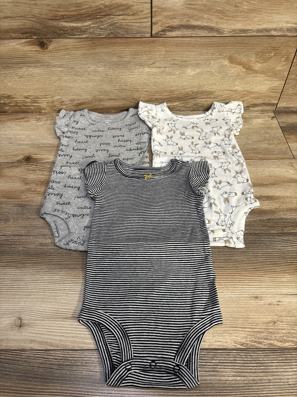 Carter's 3pk Flutter Sleeve Bodysuits Grey sz 9m