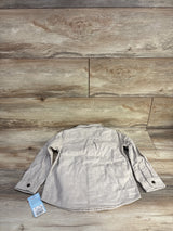 Back view of Cat & Jack beige toddler button-up shirt size 5T showing button cuffs and attached tag on light wood floor