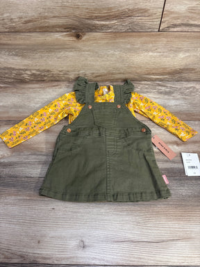 NEW BCBG Girls 2pc Floral Jumper Dress Set Yellow/Green sz 12m - Me n Mommy To Be