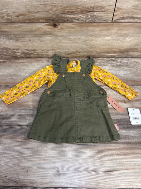 NEW BCBG Girls 2pc Floral Jumper Dress Set Yellow/Green sz 12m - Me n Mommy To Be