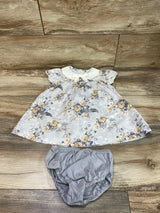 Janie & Jack Classic Grey Heather Swan Floral Dress sz 12-18m