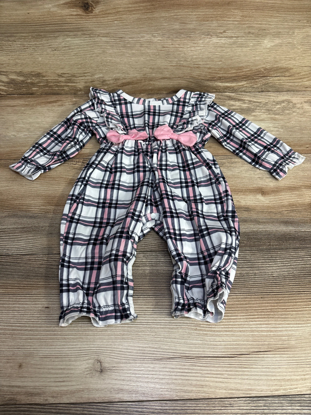 Plaid Ruffled Bow Coverall White sz 1-3m