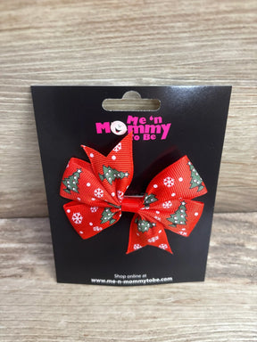 Red Christmas tree and snowflake hair bow for kids, festive holiday accessory