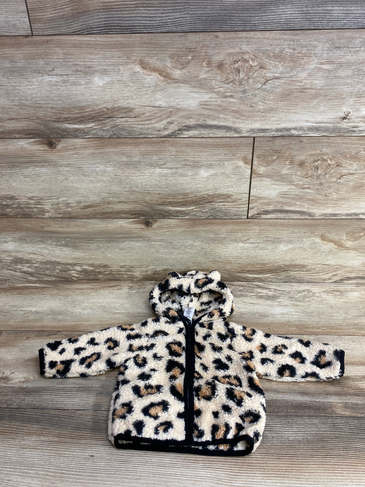 Little Me Sherpa Leopard Print Full Zip Jacket Beige sz 6m