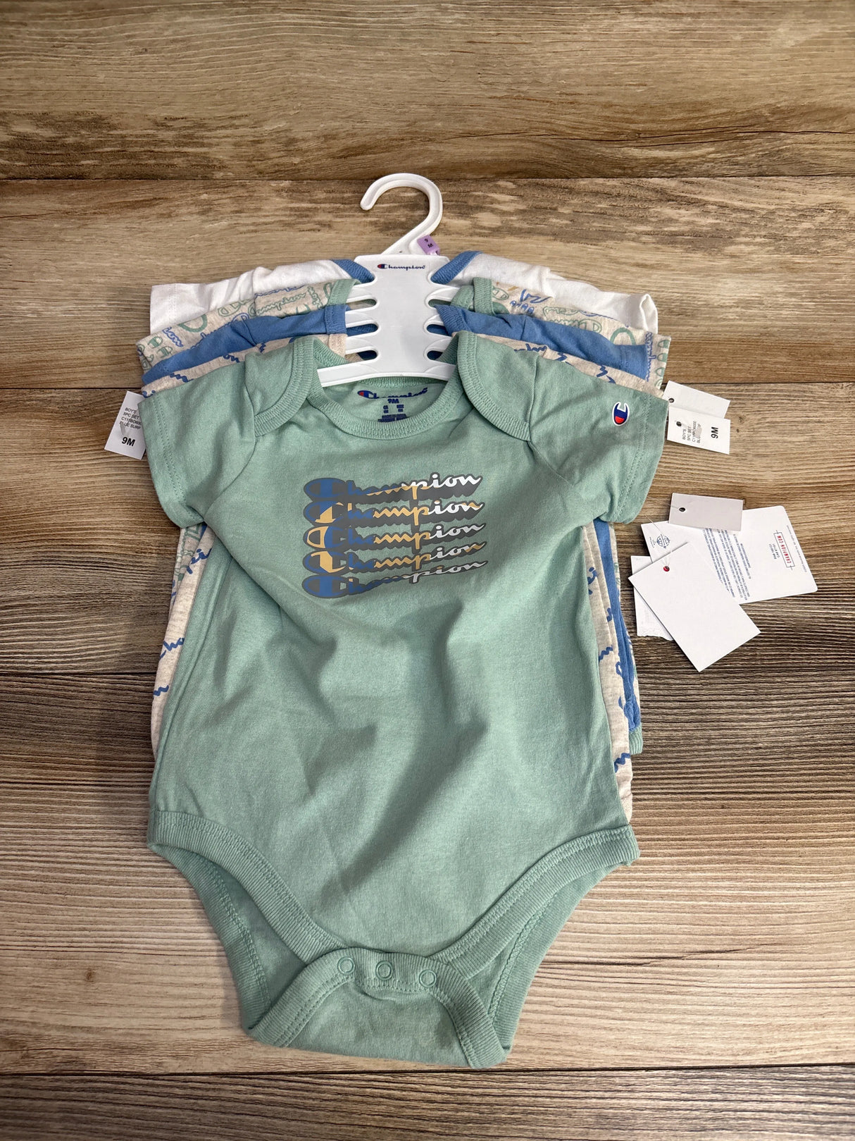 NEW Champion's 5pk Bodysuit Set Sage sz 9m