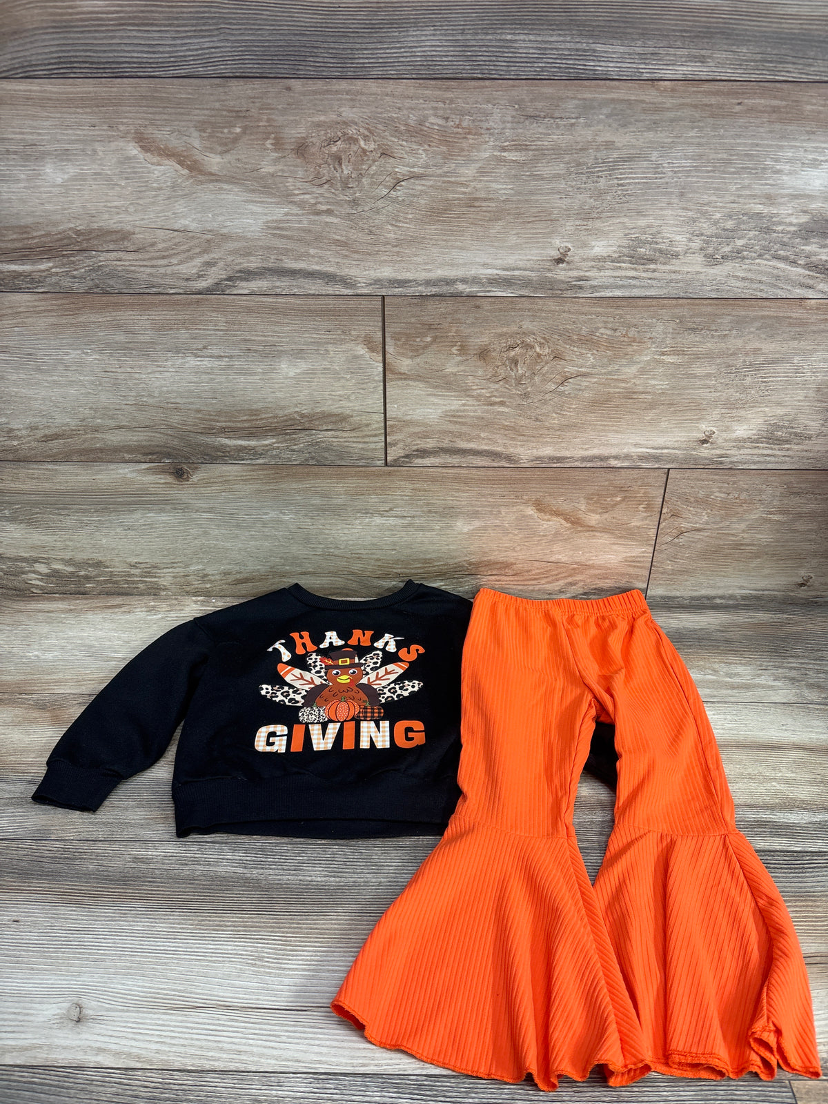 Shein 2pc Thanksgiving Pullover Sweatshirt & Pants Set Black sz 4T