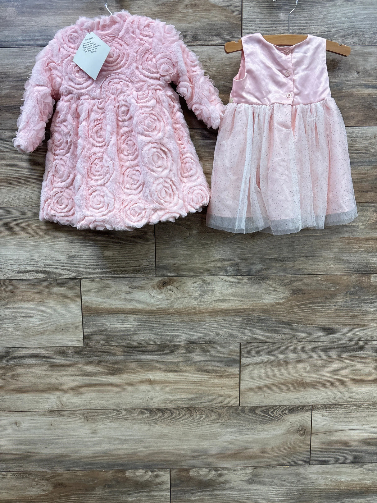 NEW Blueberri Boulevard 2pc Rosettes Special Occasion Dress Coat Set Pink sz 18m