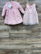 NEW Blueberri Boulevard 2pc Rosettes Special Occasion Dress Coat Set Pink sz 18m