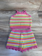 Old Navy 2pc Striped Crochet-Knit Tank Top & Shorts Set Pink sz 18-24m