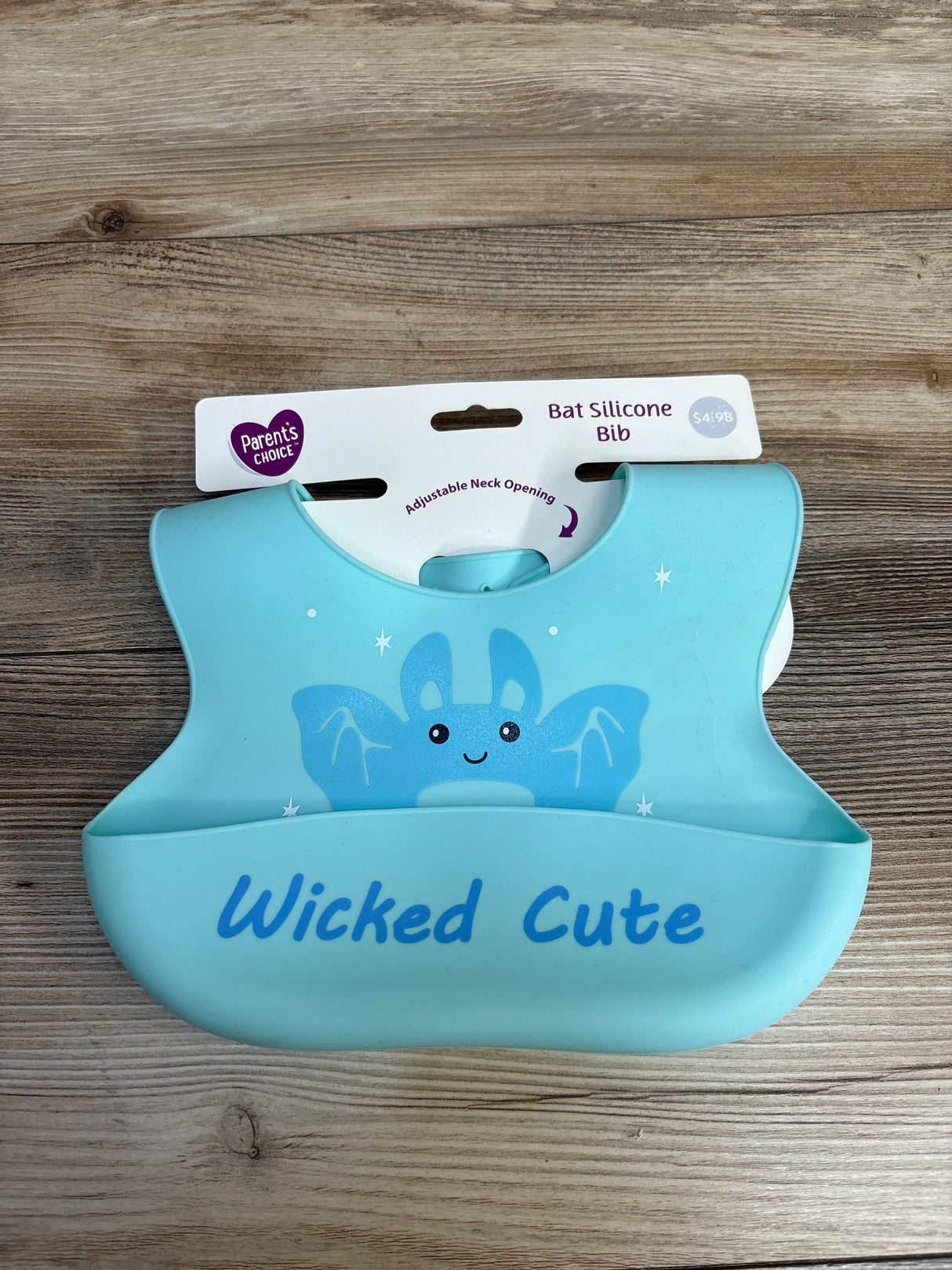 NEW Parent's Choice Silicone Bib, Blue Bat