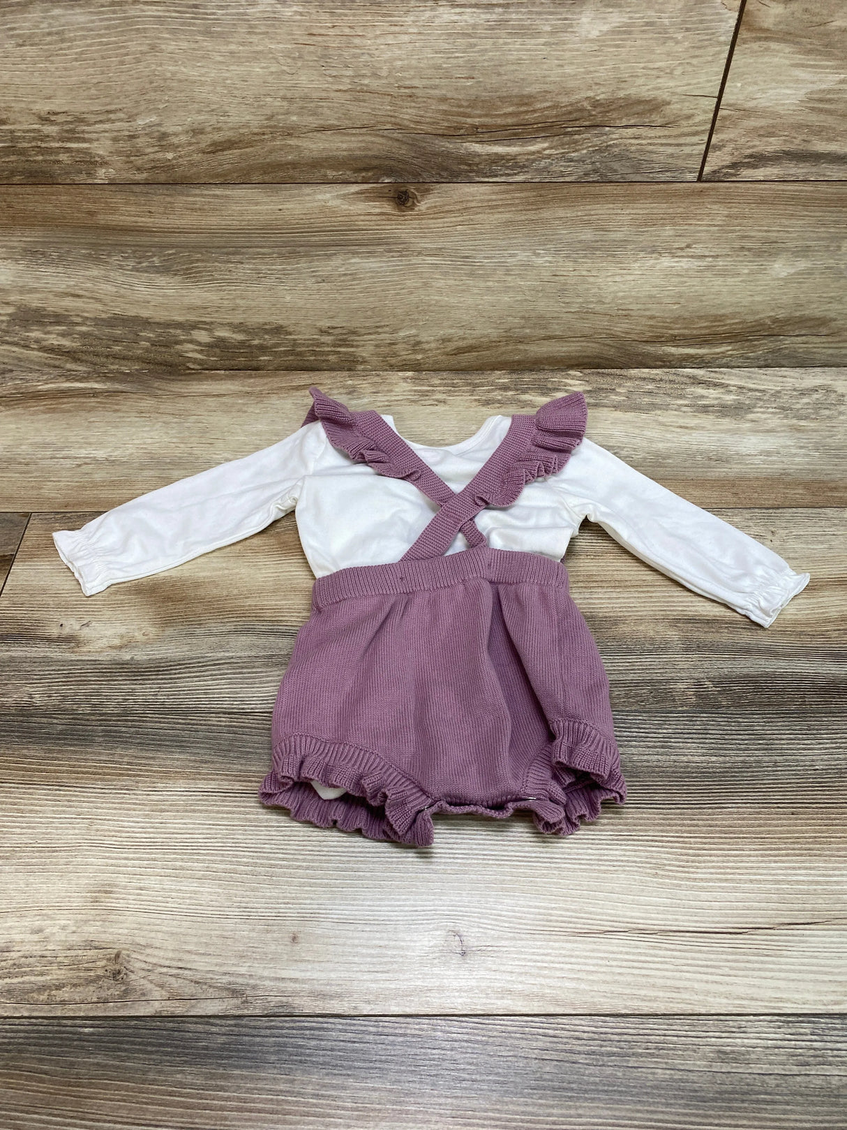 Cat & Jack 2pc Bodysuit & Knit Ruffle Romper Set White/Purple sz 6-9m